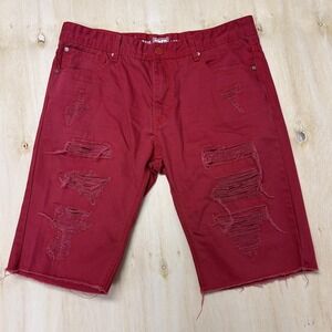 Jordan Craig Denim Shorts Mens 36 Red Distressed Bermuda Raw Hem Legacy Edition